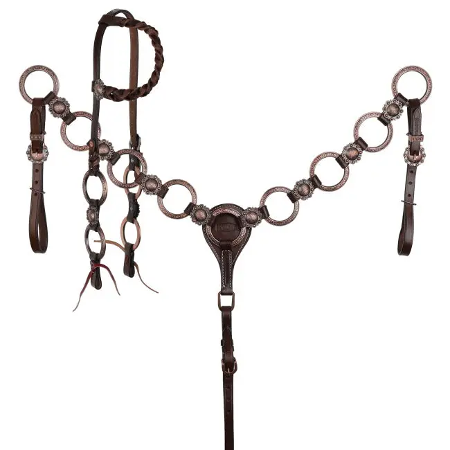 Showman Roughrider Rings One Ear Headstall and Breastcollar Set