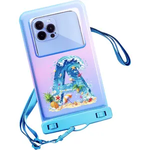 Personalized Initial Waterproof Phone Pouch Case - IPX8 Cellphone Dry Bag with Lanyard for iPhone 16/15/14/13/12 Pro Max (6.1–6.9"), Beach & Cruise Ship Essentials with Monogrammed Design (Blue, A)