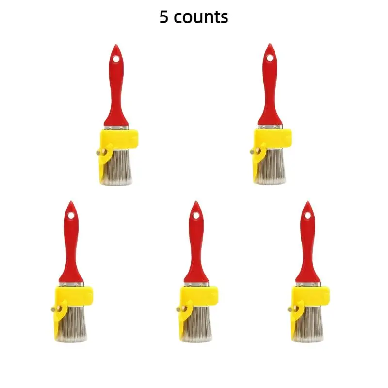Paint Brush Set, 5 Counts/set Red & Yellow Wall & Roof Paint Brush, Inner Corner Trimming Brush, Imitation Wool Color Separation Brush, Latex Paint Trimming Brush, Art Supplies for Home Decor