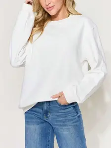 Women's Casual Sweatshirt Solid Pullover Oversized Basic Top Soft Cotton Blend Long Sleeves Pullover Loose Fit Crew Neck Hip-Length Solid Color Spring/Fall Comfortable Everyday Wear