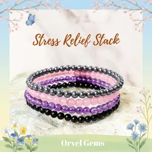 Stress Relief Crystal Therapy Bracelet Stack ，Stress Relief Bracelet, Couples, and Friends , Positive Energy Bracelet，Gift for Him & Her，optional size，Energy Healing Bracelet，Meditation Bracelet，Crystal Therapy Bracelet，Meditation, Gift