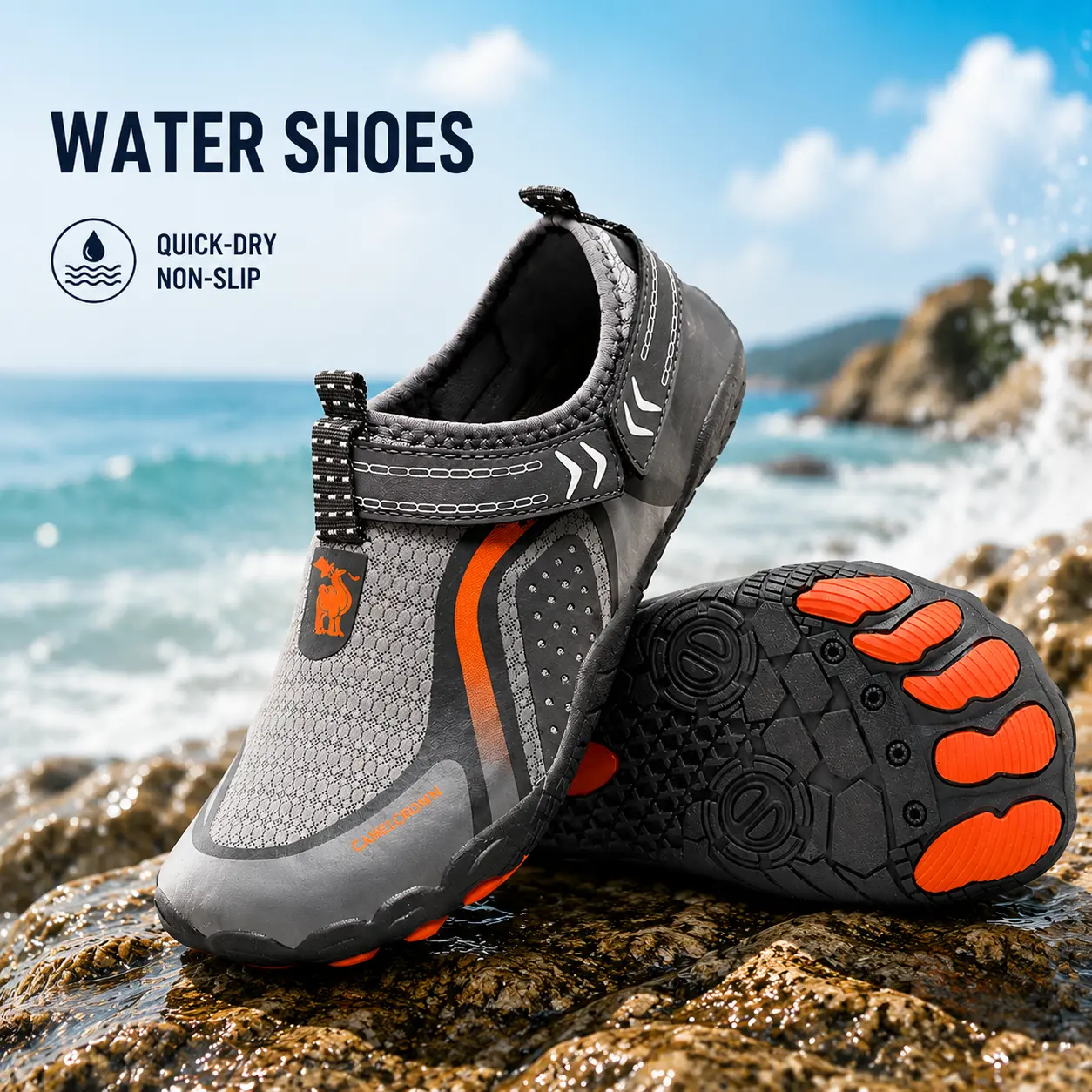 Men's Slip-On Water Shoes, Quick-Dry Amphibious Footwear with Breathable Mesh and Non-Slip Rubber Sole for Hiking & Water Sports, Quick Dry Watershoes, Swimming Shoes, Athletic, Wide Toe Box, Mesh Upper, All Seasons, Amphibious Water Shoes