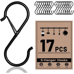 17 count S Hooks for  Safety Buckle, 3.5 Inch Stainless Steel S Shaped Locking Hooks for Colleague Dorm, Kitchen,  Pots Towels Bags, Black