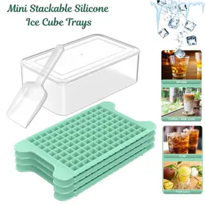 Mini Ice Cube Tray for Freezer 4 Pack (117×4 PCS) – Small Nugget Ice Trays with Bin & Container, Easy Release Crushed Ice Maker Mold, Silicone Ice Cube Tray for Freezer, Quick Chill Ice Storage Organizer