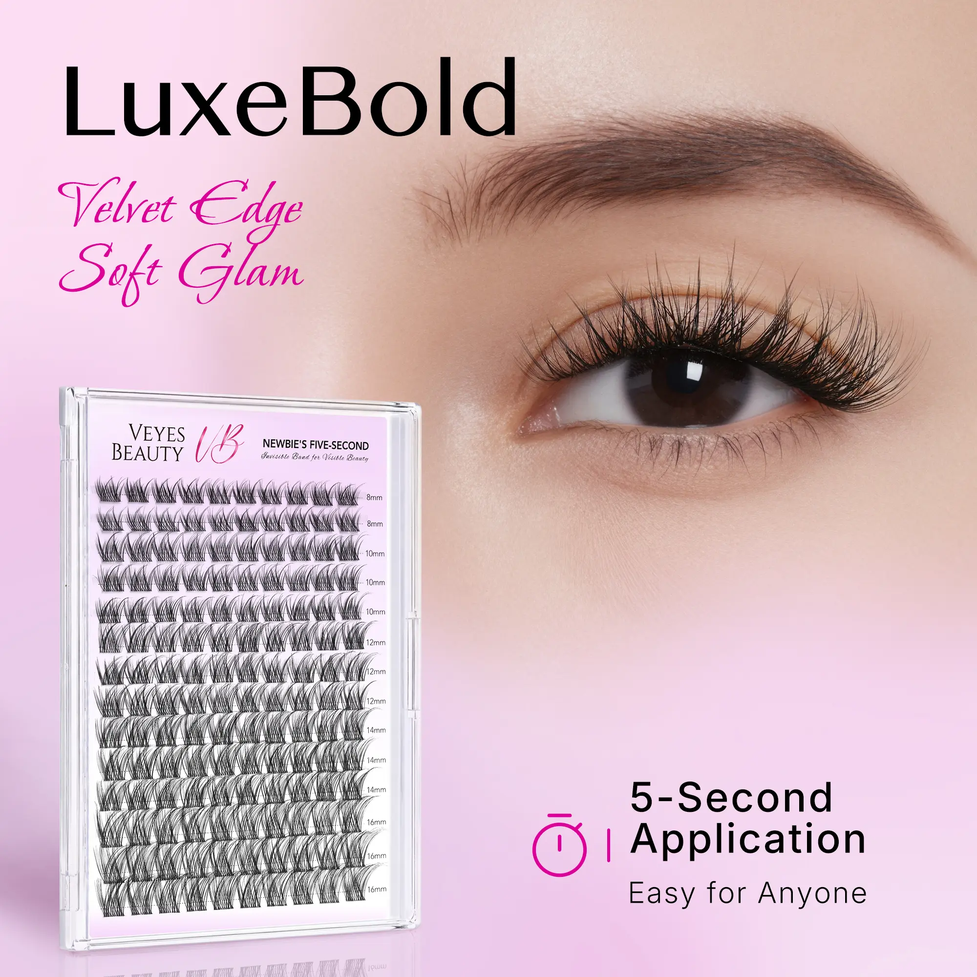 VEYESBEAUTY LuxeBold Cluster Lashes Eyelashes Cluster Individual Lash Extensions with Bond & Seal Tweezer Dramatic Volume Eyelash Wispy Faux Mink Lash Mixed Length DIY Large Tray for Self Makeup Cosmetic,sunscreen