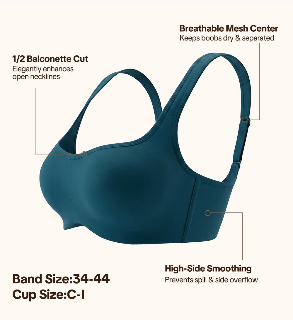 HSIA CoolCurve Unlined Plus Size Ice Silk Cooling 3D Curved Flexible Double Layer Cup Low Cut Balconette Bra Underwire Support Seamless Free Cut Scoop Square Neck  Anti Spillage No Gapping Lightweight Side Smoothing Women Everyday Bra