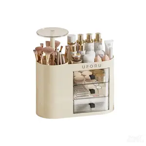 UFORU Makeup Organizer with Drawers for Vanity, 4 Slot Brush Holder with One Touch Open,Spacious Cosmetic Storage for Dresser Vanity and Bathroom Countertop, Beauty Holder for Lipstick Skincare makeuporganizer jewelry organizer WhiteBoxes