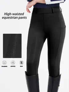 Women's High Waist Equestrian Riding Pants, Athletic Stretchable, Abdominal Compression & Hip Lifting, Stretchy Fabric, Anti-Slip Silicone Bottom, Side Pockets