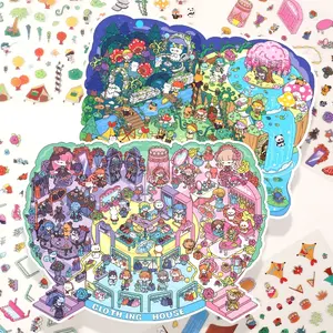 12 Sheets/bag Pet Material Decorative Stickers, 4 Styles X 3 Sheets, Amusement Park Series Multi-Scene Decoration, Perfect for Kids' Rooms