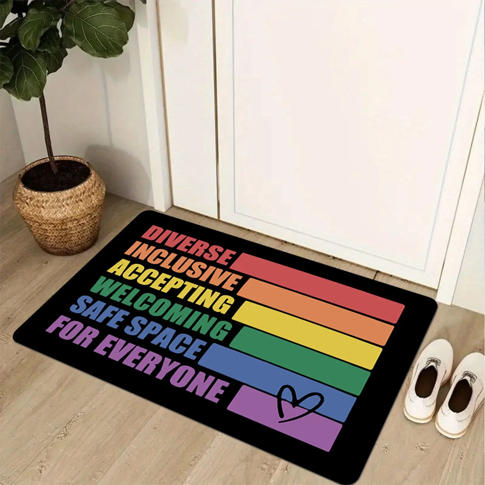Pride Welcome Mat - Bathroom Kitchen Living Room Mat, Machine Washable Non-Slip Floor Mat with Diversity Safe Space Design, Rainbow Decor for Home Entrance, LGBTQ+ Gifts  Decorative Celebratory Doormat
