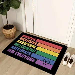 Pride Welcome Mat - Bathroom Kitchen Living Room Mat, Machine Washable Non-Slip Floor Mat with Diversity Safe Space Design, Rainbow Decor for Home Entrance, LGBTQ+ Gifts  Decorative Celebratory Doormat