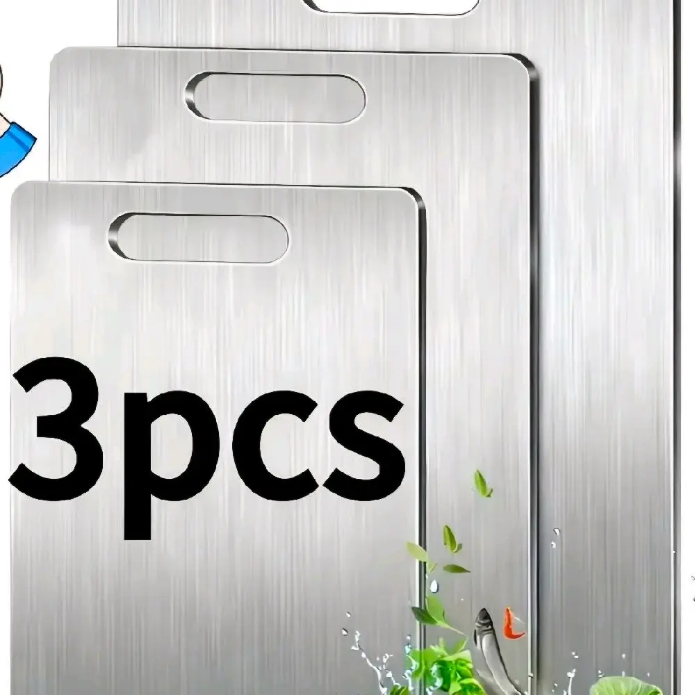 Set of 3 Stainless Steel Cutting Boards, Ultra-Slim Metal Boards for Kitchen Use, 304 Non-Stick Chopping Boards Suitable for Meat, Fruits, And Vegetables, Dishwasher Safe, Designed for Professional Use