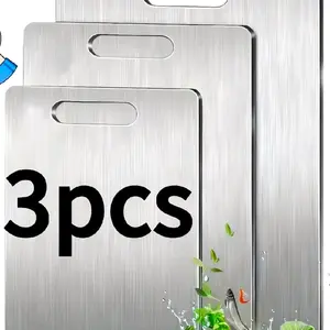 Set of 3 Stainless Steel Cutting Boards, Ultra-Slim Metal Boards for Kitchen Use, 304 Non-Stick Chopping Boards Suitable for Meat, Fruits, And Vegetables, Dishwasher Safe, Designed for Professional Use