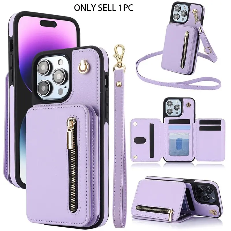 PU leather crossbody zipper wallet Smartphone case with hanging rope anti drop suitable for Apple iPhone 17 Pro Max iPhone 17 Air 16 15Pro 14Plus 11Pro Max card insertion multi slot protective cover back to school gift, Phone protector