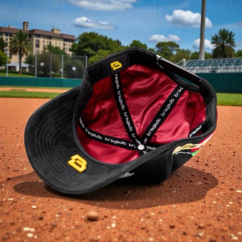 Bragado Brand Tomateros de Culiacan Premium Black Suede Snapback with Silk Interior Adjustable Fit Burgundy/Gold Limited Edition Hat