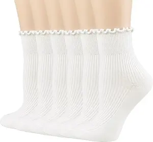 Women's Ruffle Socks, Casual Cute Short Breathable Knit Cotton Soft Pleated Crew Socks (1 Pair) socks  women