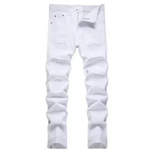 JUNBAOSS Men's Slim Fit Stretch Patch Ripped Jeans for Men, Distressed Straight Leg Casual Fashion Comfort Flex Skinny Waist Denim Pants, Menswear Classic Street Style Cotton Fabric Jean Natural Hipster Personalized Stylish Trouser Pockets FallFreshness