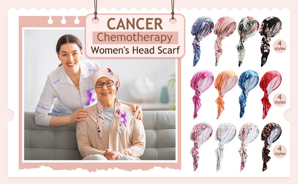4 Pcs Chemo Headwear for Women – Pre Tied Cancer Caps, Soft Turban Head Scarf for Patients, Comfortable & Breathable – Thoughtful Gift for Chemo, Hair Loss