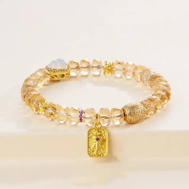 Natural Citrine Beaded Natural Crystal Energy Bracelet - Chinese Feng Shui Accessory with Taoist Blessing for Wealth Attraction, DIY Beading & Jewelry Making Supply, Natural Crystal Bracelet