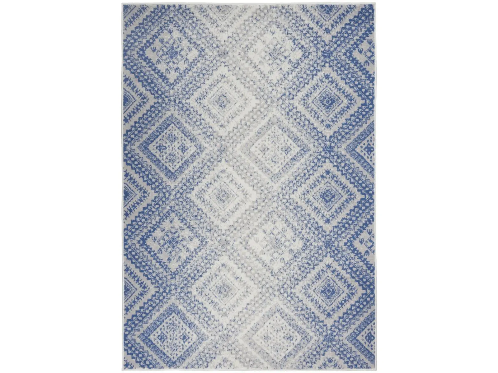 212 MAIN 6 x 9 ft. Rectangle Size Ivory & Blue Tribal Lattice Stain Resistant Area Rug, Contemporary Home Decor, Indoor Use, Contemporary Rugs, Decorative Area Rug