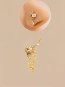 Flower Design Nose Stud, Floral Design Stainless Steel Material L-shaped Nose Rings, Fashion Piercing Accessories Nose Jewelry for Women & Girls