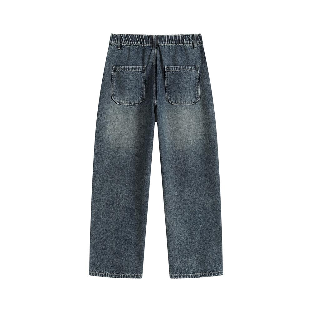 Men’s loose straight-leg jeans for autumn/winter, featuring a patchwork design and retro street style—versatile and easy to match.