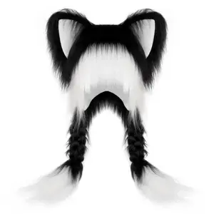 Valentine's Day gift recommendation—a soft, plush animal ear hat with braids, perfect for cosplay and winter party looks, available in white and pink.