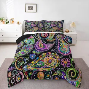 Boho Purple Comforter Set,Bohemian Kids Girls Women Line Tribal Exotic Spring Green Rainbow Comforter,Lightweight Bedding Set,Duvet
