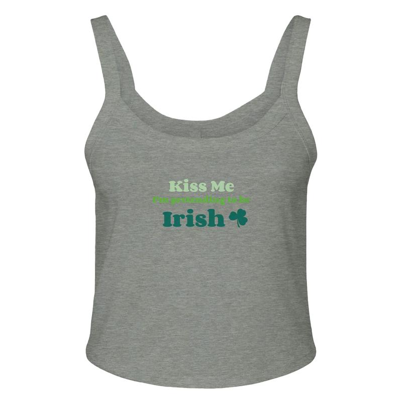 Kiss Me I'm Pretending to Be Irish Women's Micro Ribbed Scoop Crop Tank
