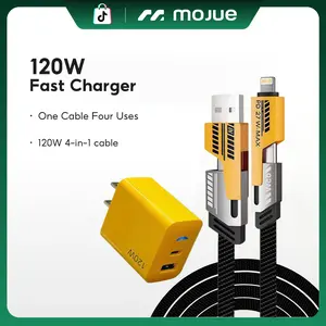 #Summer wins Portable Fast Charger, Type C/USB A Dual Ports Adapter,4 in 1 Fast Charging Cable & Data Sync, 5FT Flat Braided Charger Cord for iPhone 17/16/15/14/13/12Pro Max/iPad/Airpods/Samsung Series Phone Accessories Cellphone Smartphone