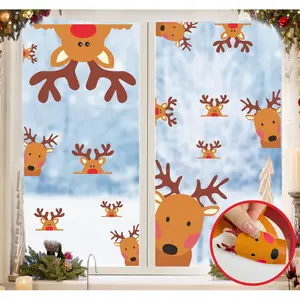 Window Decals Double Sided Christmas Window Clings Stickers Xmas Rudolph Decals for Glass Windows Christmas Wall Decal Cartoon Deer Decal Car Sticker Xmas Party Supplies Indoor Home Decor
