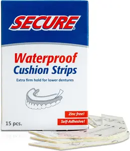 Secure Denture Adhesive Strips – Zinc Free – Waterproof – Comfortable Cushion Fit for Lowers – Extra Firm All-Day-Hold – No Mess – Clean Ingredients – 15 Strips (1 Pack)