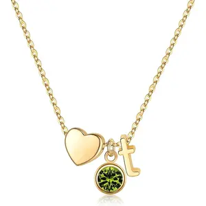 Day Gifts - Initial Birthstone Necklace for Women Dainty Heart Initial Necklaces Letter Necklace Birthstone Pendant Necklaces Jewelry Personalized Gifts Birthday Gifts for Women