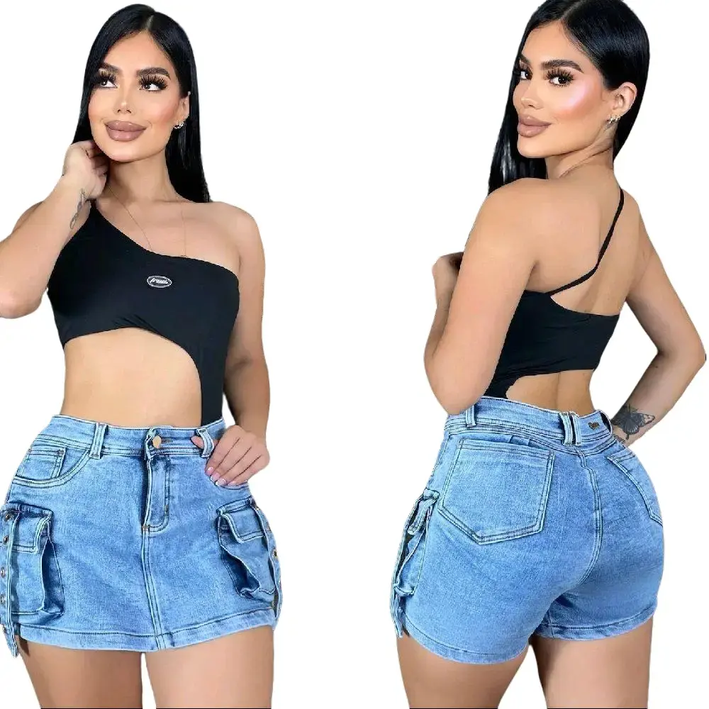 Colombiano push-up skort high waist cargo Demin sculpting fit