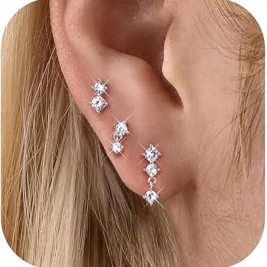 3 Pairs of Clear CZ Studs