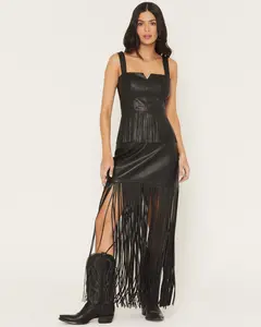 Payson Faux Leather Fringe Midi Skirt