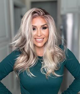 Carkira Evan 13x4 Lace Front Wig Synthetic Fiber Hair Light Blonde Highlight Brown Ombre Color Natural Wavy 16Inch Pre Plucked Hairline for Women Girls
