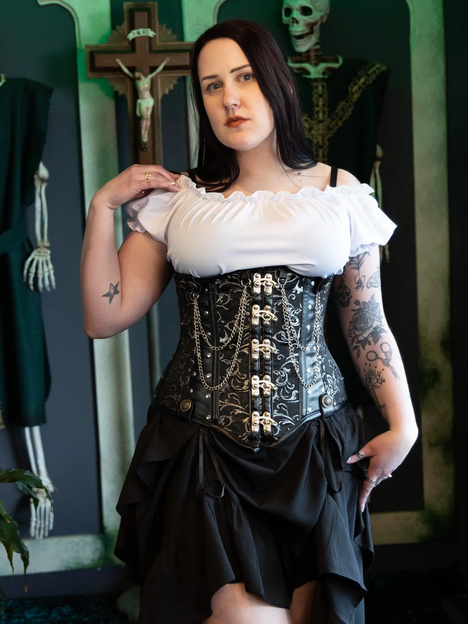 Izora Silver Brocade Hardware Corset