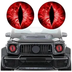 2PCS Beast Eyes Decals, 3D Stereo Eyes Headlight Decal Stickers, Round Headlight Decal, Car Accessories Round Headlight Decal for Truck Car Body Window Bumper Decoration (Red)