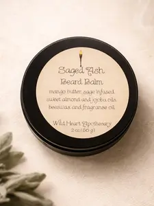 Wild Heart Apothecary Saged Ash Beard Balm with Mango Butter Sage Infused Almond & Jojoba Oils Beeswax & Fragrance Oil 2 oz