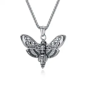 Retro Skull Moth Pattern Necklace Stainless Steel Cool Gothic Style Pendant Necklaces Fashion Party Accessories