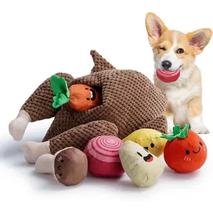 7-in-1 Thanksgiving Turkey Dog Toy,Big Turkey Puzzle Toy with 6 Squeaky Veggie Plush Toy, Interactive Enrichment Dog Toys for All Breeds