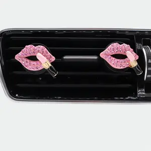 Bling Car Accessories,4count Red Dazzling Lips Lipstick Car Air Freshener Vent Clips Women Car Decorations with Scent carfreshener carventclips