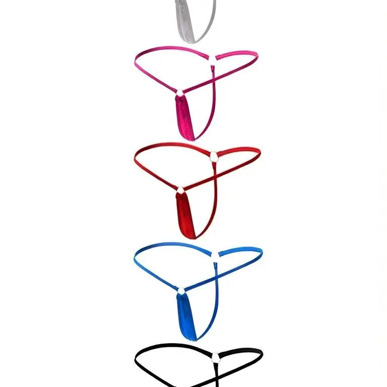 Y-Back Vinyl G-String Bikini - Low-Rise Thong Bikini with O-Ring, Thin Waistband, Cotton No-Show Teardrop Panties for Everyday Wear, Minimal Coverage Y-Back Intimates