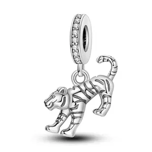 MULA S925 Silver-plated tiger pendant, symbolizes strength and courage, compatible with Pandora bracelets and necklaces, a unique gift for women and girls for birthdays, Christmas