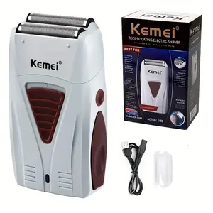 Kemei 3382 Barber Finish Electric Shaver for Men USB Cordless Rechargeable Beard Razor Reciprocating Foil Mesh Shaving Machine