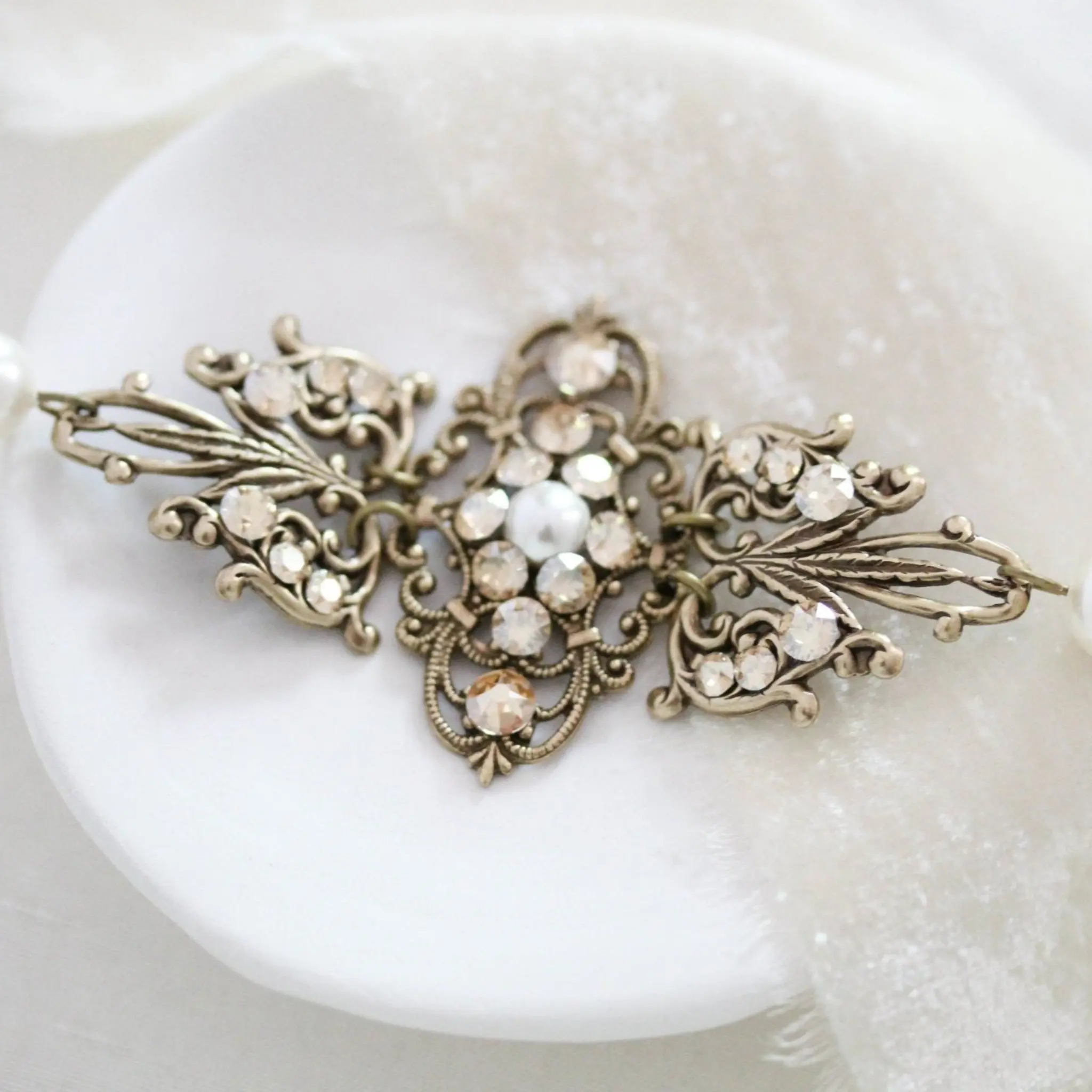 Antique gold filigree Bridal bracelet with Premium European crystals and pearls