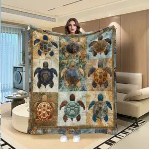 Vintage Turtle Nine-Piece Ocean Healing, Luxury Soft Fashion Style, Stylish Blanket, Four Seasons Comfort, Suitable for Bed Sofa Office Gift Camping Travel