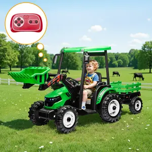 [DealsForYouDays][SummerWins] ALBOTT 24V Ride on Tractor for Kids Ages 3-8, 3-in-1 Electric Construction Vehicle with Trailer & Front Loader, Dual Motors, All-Terrain Wheels, LED Lights, Outdoor Gift Cars for Boys& Girls