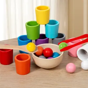 Wooden Color Sorting & Counting Toy Set - Montessori Shape Sorter for Toddlers, Fine Motor Skills Educational Matching Game